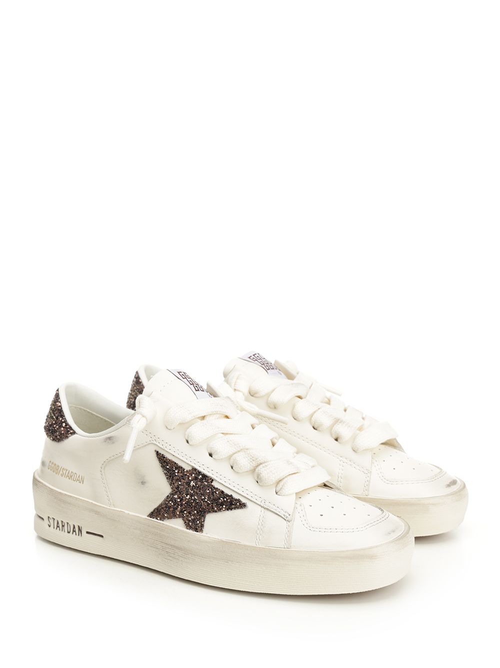 Golden Goose Deluxe Brand Stardan Leather Upper Toe And Tongue Glitter Star And Heel Sneakers - White | 424f8f5f024bddbbd5c1f183efef47ae757e7a5b