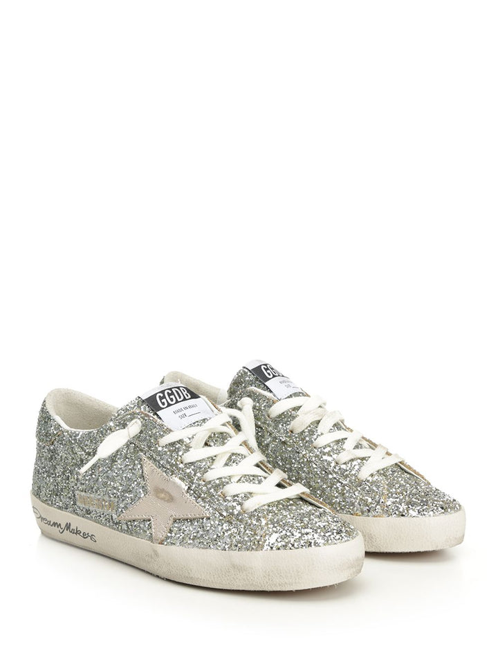 Golden Goose Deluxe Brand Super Star Glitter Upper Toe Tongue And Heel Laminated Star Sneakers - Silver | aafae81be3e0026295bdb227ca06d6860a4c1800