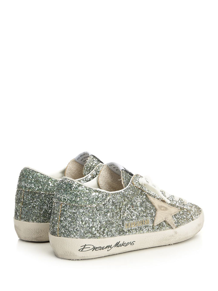 Golden Goose Deluxe Brand Super Star Glitter Upper Toe Tongue And Heel Laminated Star Sneakers - Silver | 6a1287ad3f9ddb642b9c168edd0d1f6c0dc6cfad
