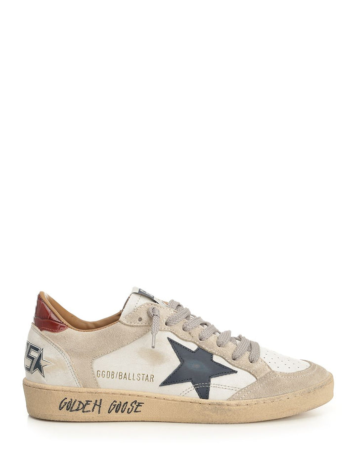 Golden Goose Deluxe Brand Ballstar Leather And Suede Upper Leather Tongue Star And Spur Suede Toe Printed Leather Heel Sneakers - Beige | 4323bdee2f1ceb14f96718a460969a7642503b8b