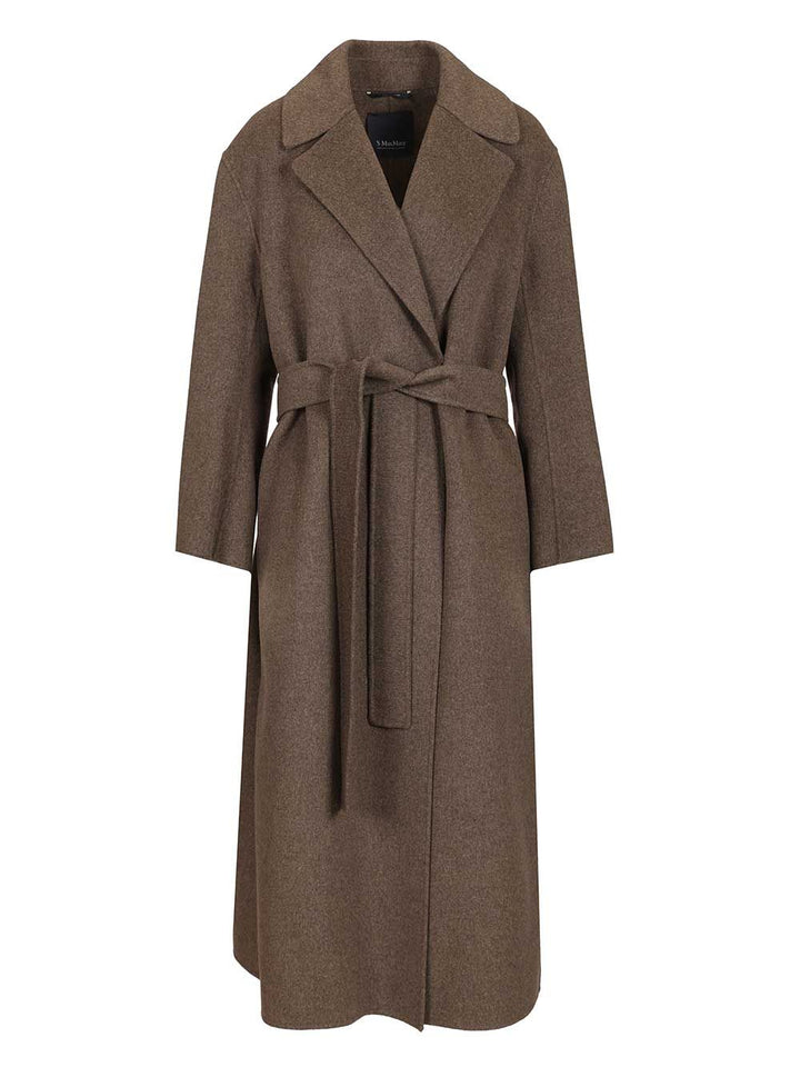 'S Max Mara Luna Long Wool Coat Side Slits With Belt Coats - Red | e043847a6f142236e6887309f0ceda4a90ad5d13