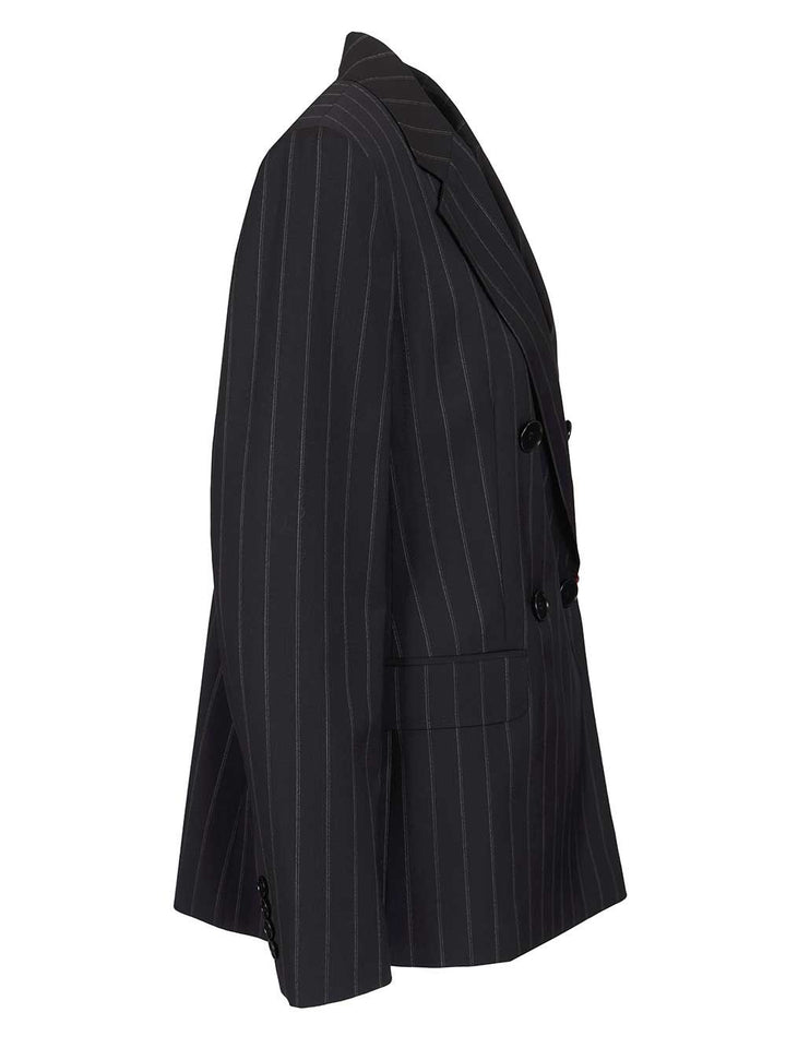 Max Mara Studio Double-Breasted Blazer In Pinstriped Wool Jackets - Blue | f17a709ffbfff8963b82b305cf0309a92032ea84