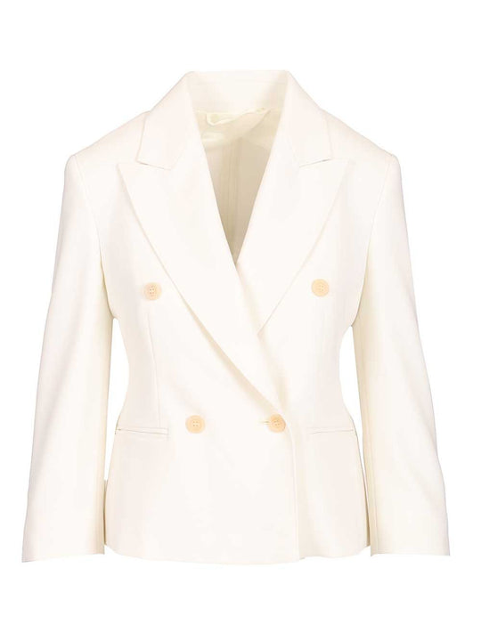 Wool Canvas Crop Blazer Jackets White