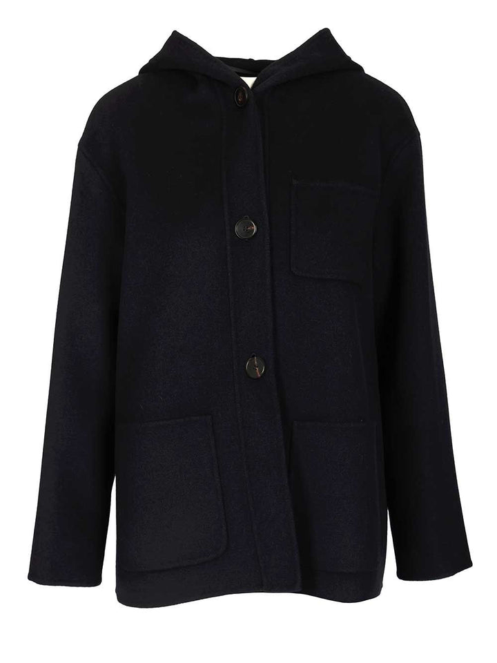 Max Mara Studio Mstpaglie Hooded Overshirt Coat Coats - Blue | 9aa7dcff5cb2040df81ccead353382f979992cd3