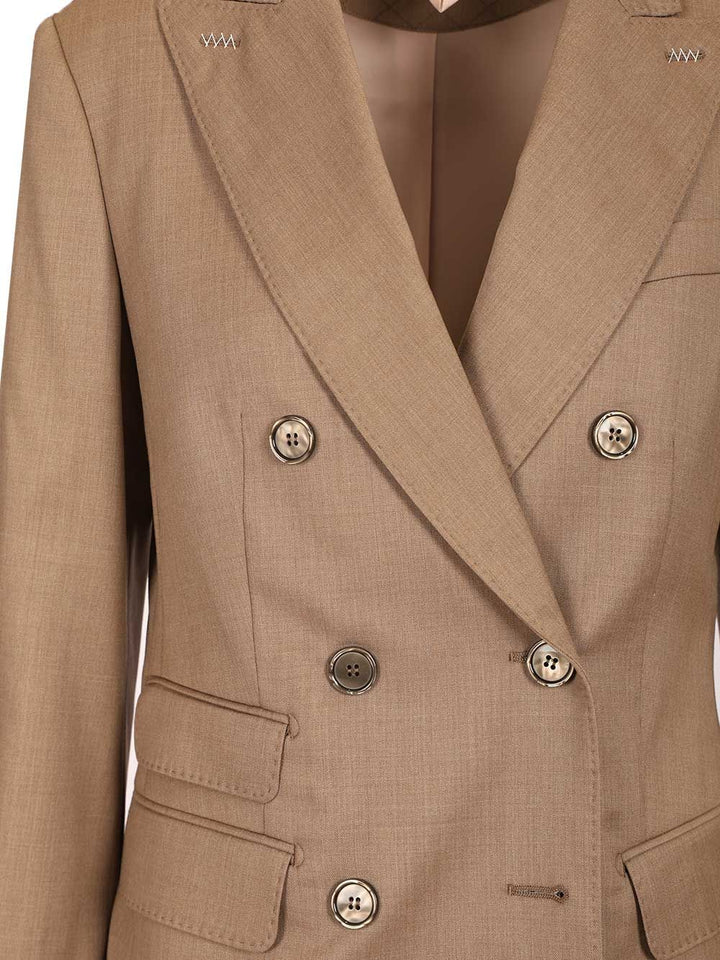 Max Mara Cupola Double Breasted Tailoring Blazer Jackets - Brown | 41af7c9c73d6a8f0db11ddbf9f041f70474f500c