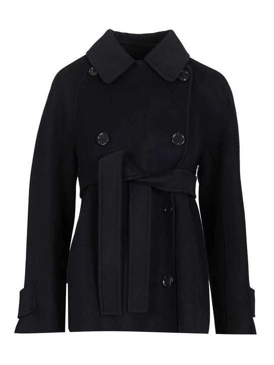 Louise Double Breasted Short Belted Jacket Jackets Blue