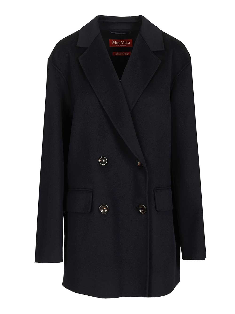 Max Mara Studio Caban In Wool And Silk Coats - Blue | aafd85474588560c050b2ecf0154c537071bde8f