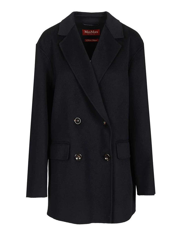 Max Mara Studio Caban In Wool And Silk Coats - Blue | aafd85474588560c050b2ecf0154c537071bde8f