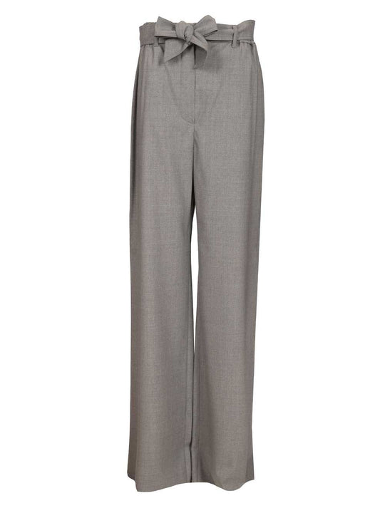 Salpa Wide Leg Wool Pants With Belt Trousers Grey
