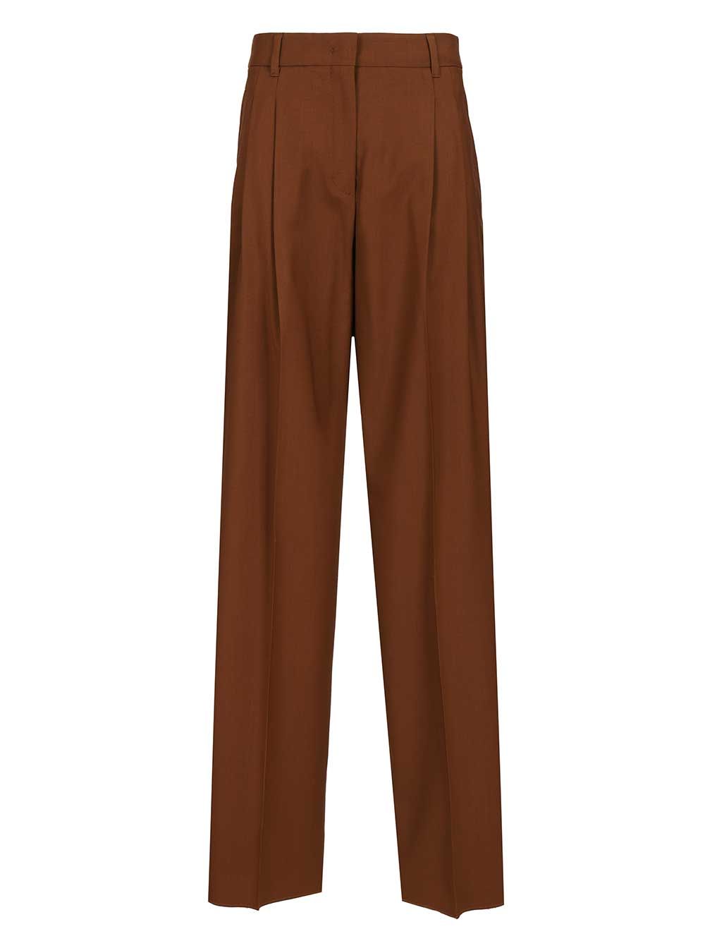 Max Mara Studio Mstbacio Wool Stretch Belted Pence Pants Trousers - Brown | d6480500fb2326da4707f291dc489f6e5fcdcd88