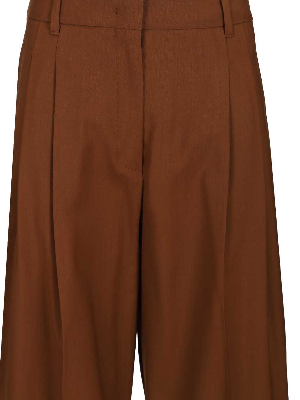Max Mara Studio Flowing Wool Trousers - Brown | 18cdcfeaec619e6883e26bd44937114b42237099