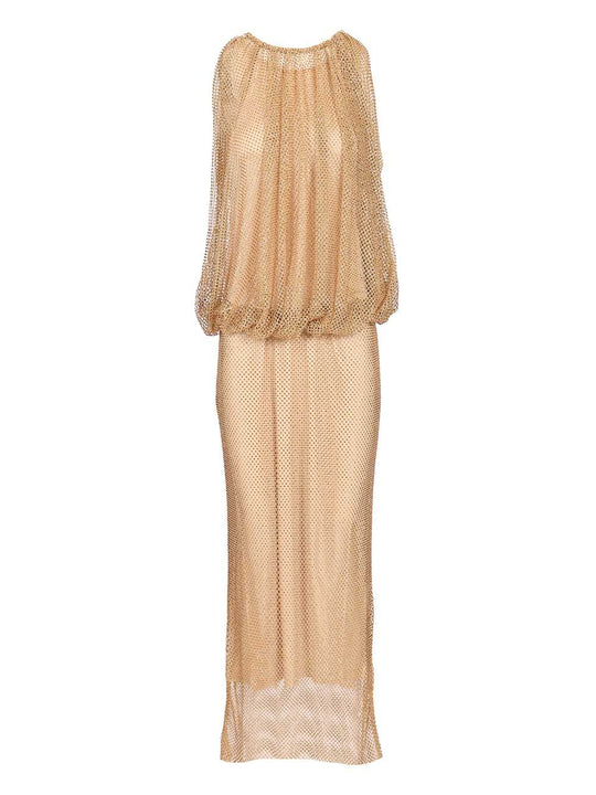 Sleeveless Jersey Dress With Crystals Dresses Beige