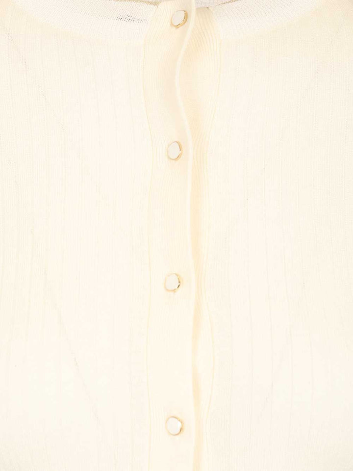 Max Mara Studio Mstcrespo Wool-Silk Knit Ribbed Cardigan Knitwear - White | ab8195f2f4e432c410e136cac4e629301504fe0b