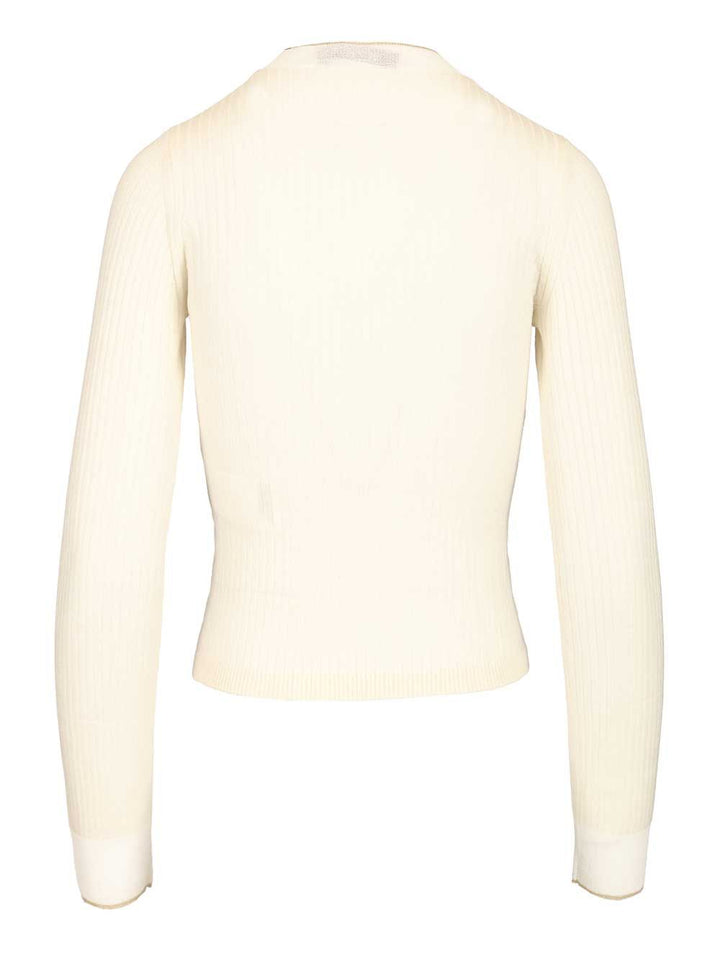 Max Mara Studio Mstepoche Wool-Silk Knit Ribbed Ls Crewneck Knitwear - White | cd0dd6623c36339d2b135f2671724bdc452fe254
