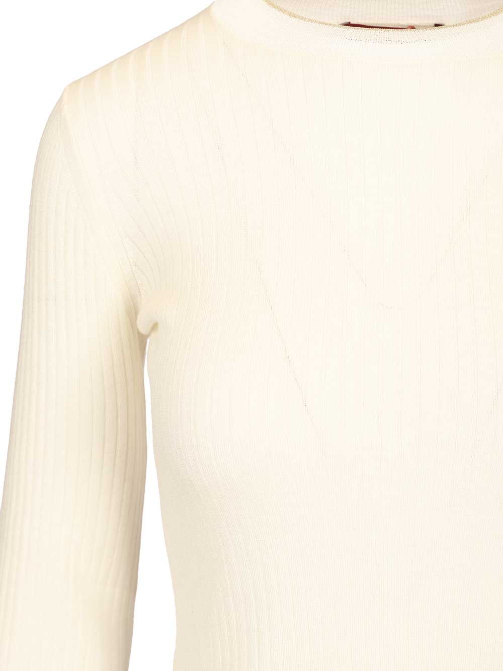 Max Mara Studio Mstepoche Wool-Silk Knit Ribbed Ls Crewneck Knitwear - White | 6ec20fd9025e7500380033c0daf55f3d44070911