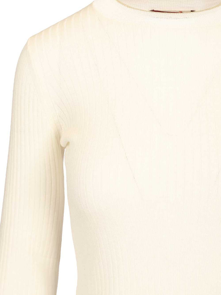 Max Mara Studio Mstepoche Wool-Silk Knit Ribbed Ls Crewneck Knitwear - White | 6ec20fd9025e7500380033c0daf55f3d44070911