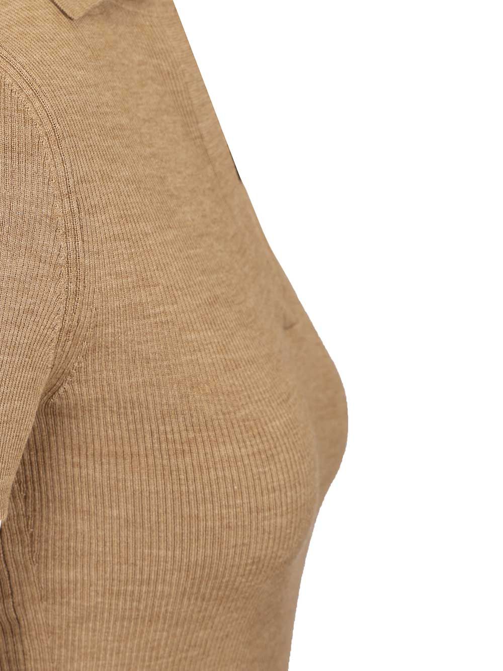 Max Mara Ribbed Wool Polo Shirt Knitwear - Beige | f271fb756a2f39d3b039ffe44a16bcb4d1051b3e