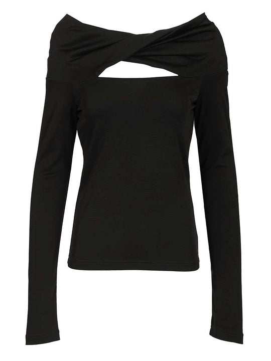 Orafo Off-Shoulder Top In Virgin Wool Tops Black