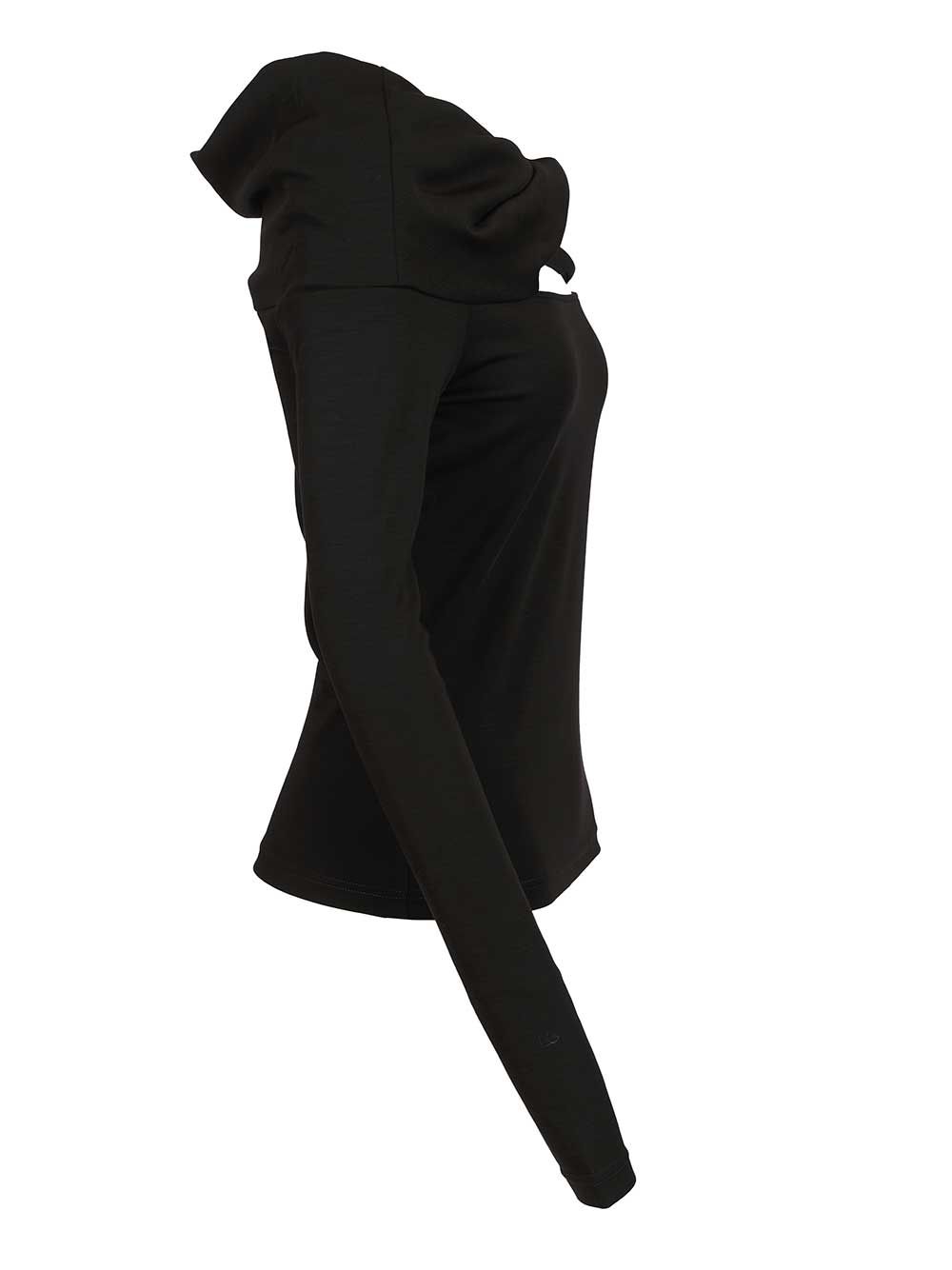 Max Mara Orafo Off Shoulder Wool Interlock Long Sleeve Top Tops - Black | 1ebdb3bc2bd0f64d2fb57c9b4f39ea32def3775f