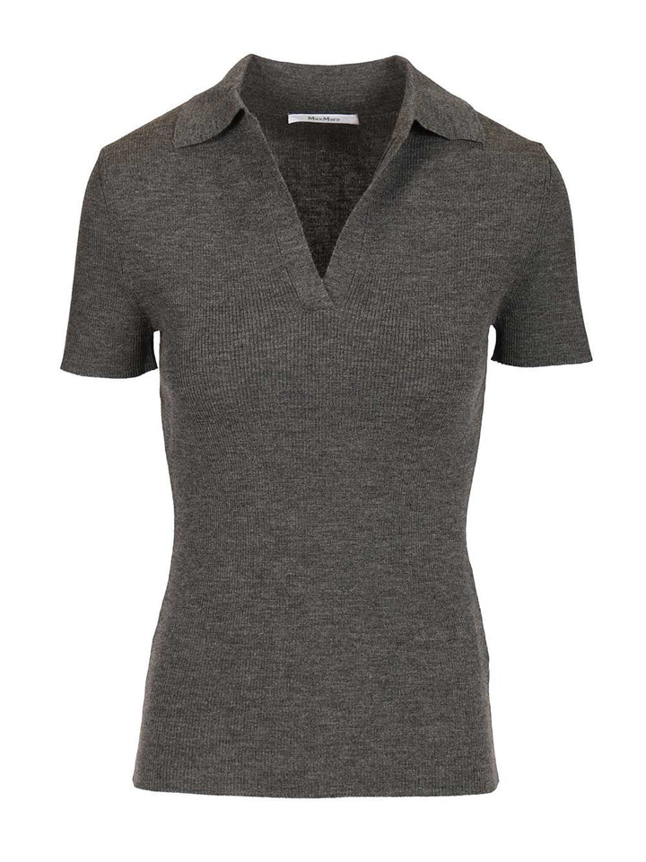 Max Mara Ribbed Wool Polo Shirt Knitwear - Grey | 70731ac62d5cdd0225001fb1df11383b3789bdf5