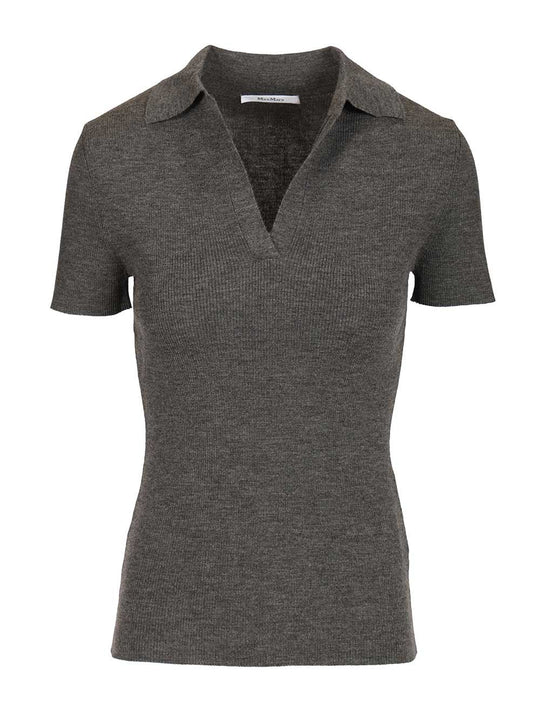 Ribbed Wool Polo Shirt Knitwear Grey