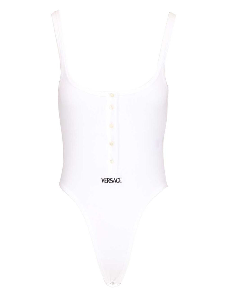 Versace Organic Cotton Bodysuit Tops - White | 776b06e88a1a6cc3d56314a9e24443e35b3b7f3c
