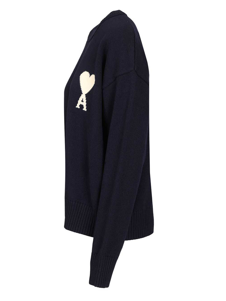 Ami Ami De Coeur Crew Neck Sweater Knitwear - Blue | a802aa3fe1d0141dcc3a9a0073186a67a3a87f49