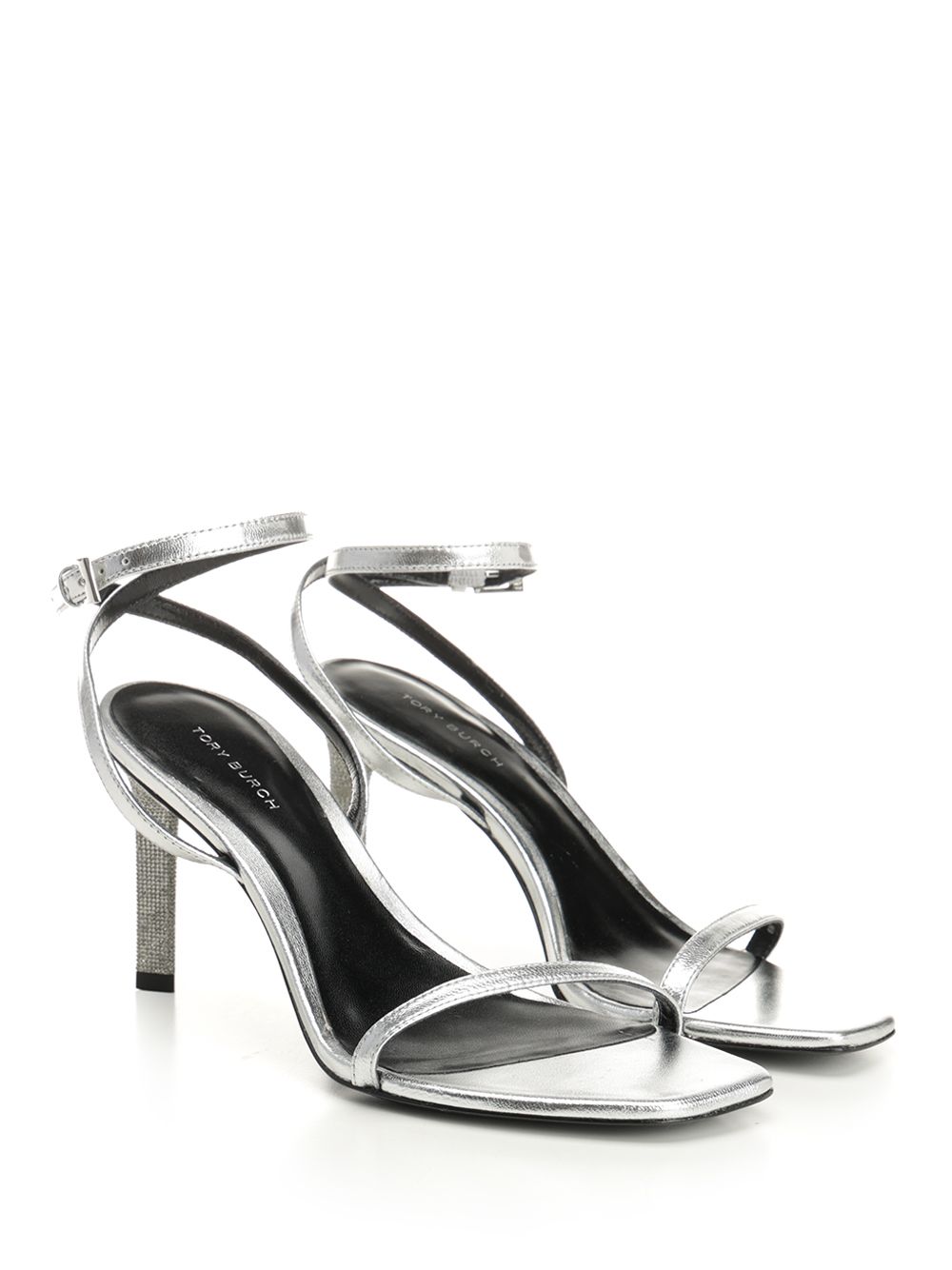 Tory Burch Metallic Leather  With Crystal Sandals - Silver | f04fa0ec7dc4eb1fc66b7ddfb1b064a43911cecb