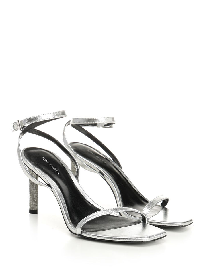 Tory Burch Metallic Leather  With Crystal Sandals - Silver | f04fa0ec7dc4eb1fc66b7ddfb1b064a43911cecb