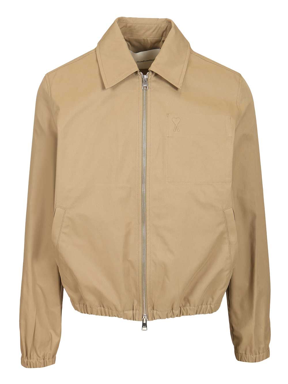 Ami Zipped Jacket In Cotton Gabardine Jackets - Beige | 33fcdacbadc71293e38ba3090da05d653fa7b755