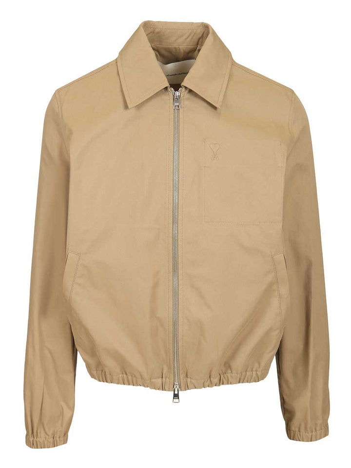 Ami Zipped Jacket In Cotton Gabardine Jackets - Beige | 33fcdacbadc71293e38ba3090da05d653fa7b755