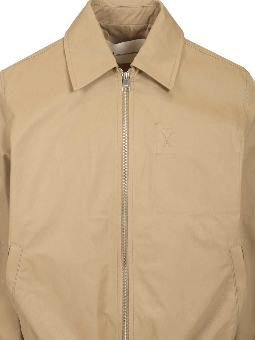 Ami Zipped Jacket In Cotton Gabardine Jackets - Beige | aaa9606fd089907afca485944aef1937bd0e5ed6