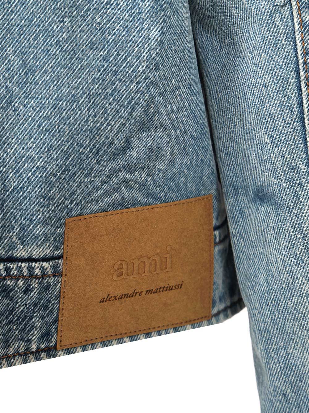 Ami Contrasted Ami De Coeur Zipped Jacket Used Indigo Denim Jackets - Light blue | 5414e9537be0708412c5cf43463f9af2d646a9c5