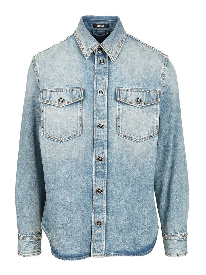 Versace Studded Denim Shirt Casual - Light blue | 0515b9f3ed266249c96aaeb99f31035e81e95e5f