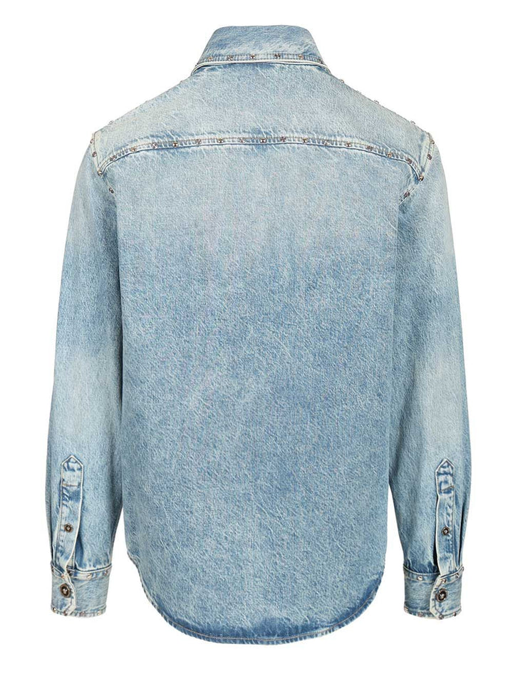 Versace Studded Denim Shirt Shirts - Light blue | c06d05a6fe0d5a3a20420fc32103b87049f325d7