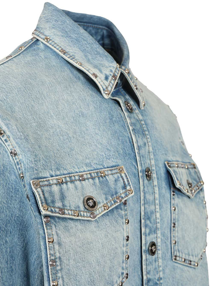 Versace Studded Denim Shirt Casual - Light blue | 11d04fbf4979f3d9c4a07664a1757bd6b10143eb