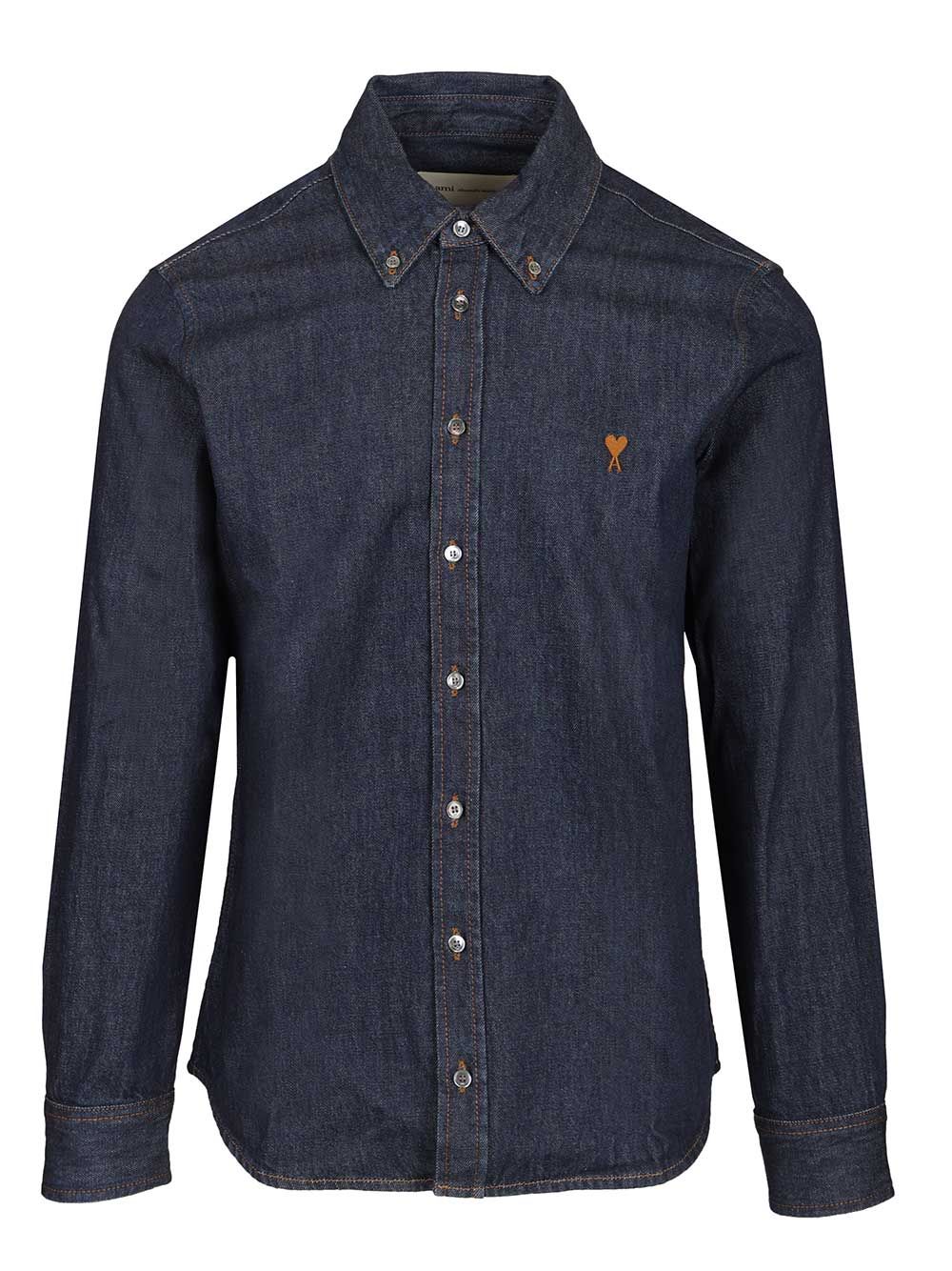 Ami Contrasted Ami De Coeur Shirt Raw Indigo Light Denim Shirts - Blue | 56d4a5af2b2d2950cf48673969d71ba4c4eaa2c7
