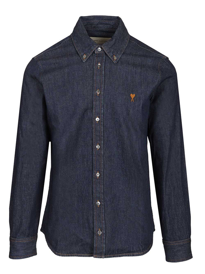 Ami Contrasted Ami De Coeur Shirt Raw Indigo Light Denim Shirts - Blue | 56d4a5af2b2d2950cf48673969d71ba4c4eaa2c7