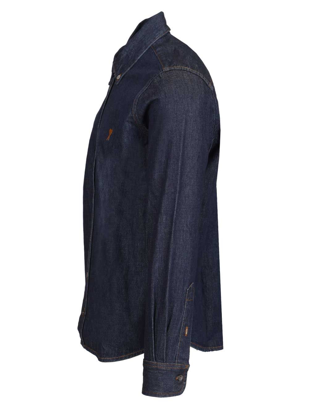 Ami Contrasted Ami De Coeur Shirt Raw Indigo Light Denim Shirts - Blue | 51e7952682e850022175998631a4374f807924a7