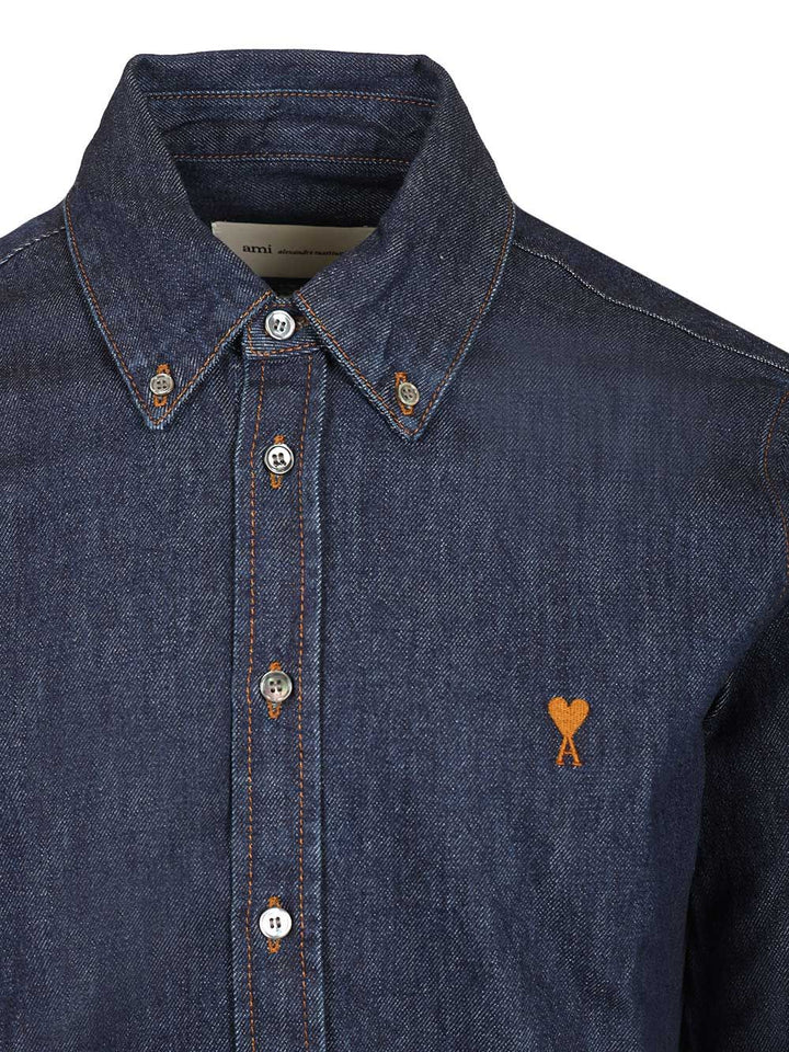 Ami Contrasted Ami De Coeur Shirt Raw Indigo Light Denim Shirts - Blue | 1ef8472597b1c75692cd9b1b55776722c5db545a