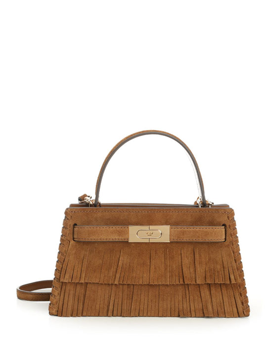Lee Radziwill Petite Suede Fringe Mini Top Handle Handbags Brown