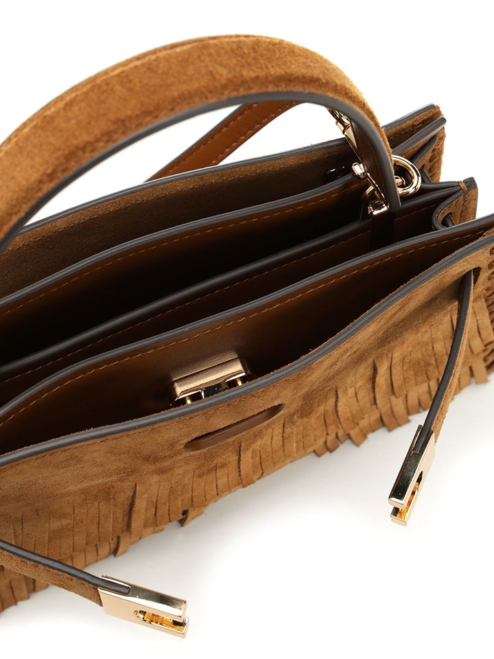 Tory Burch Lee Radziwill Petite Suede Fringe Mini Top Handle Handbags - Brown | 76b243ae2a9a9b49f0e11724f4fa5a97ad3061c8