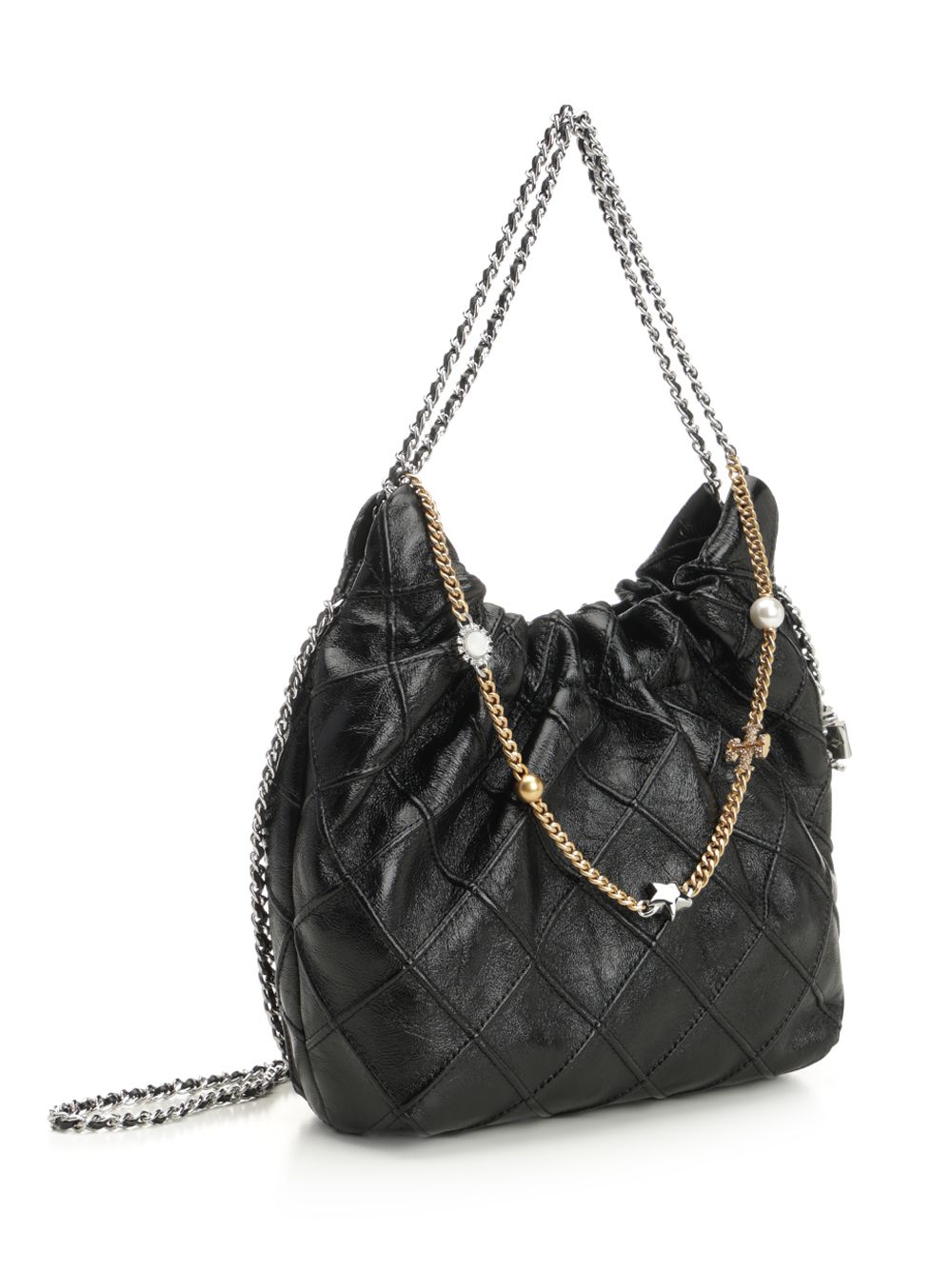 Tory Burch Fleming Distressed Mini Hobo Bag Shoulder Bags - Black | 1d9ab20ff13c9a76d67990ec8c8467ce7d085ee9