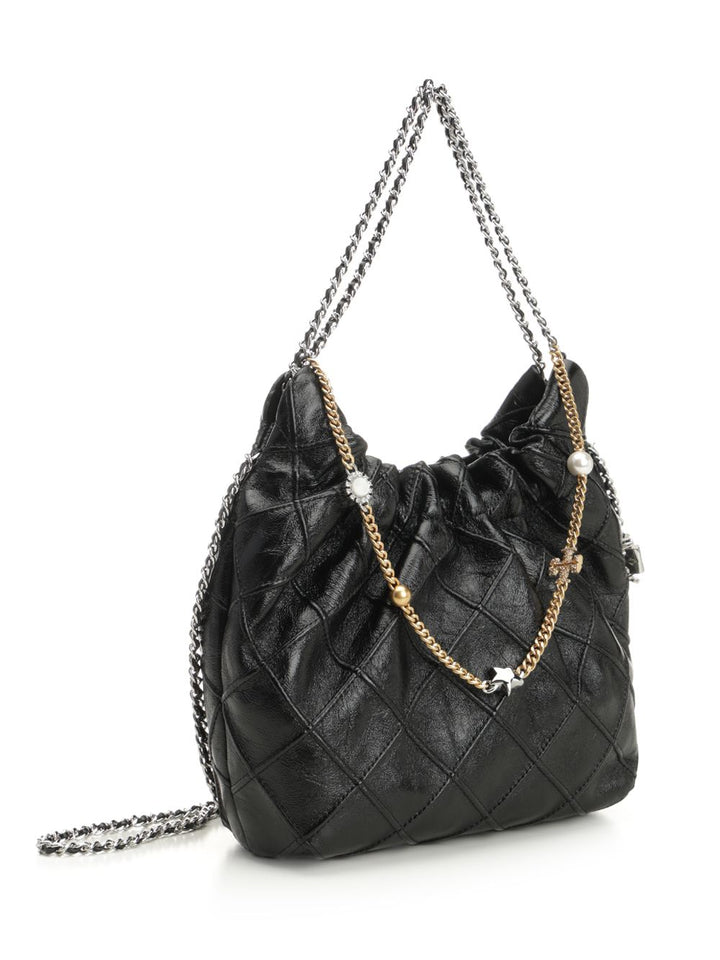 Tory Burch Fleming Distressed Mini Hobo Bag Shoulder Bags - Black | 1d9ab20ff13c9a76d67990ec8c8467ce7d085ee9