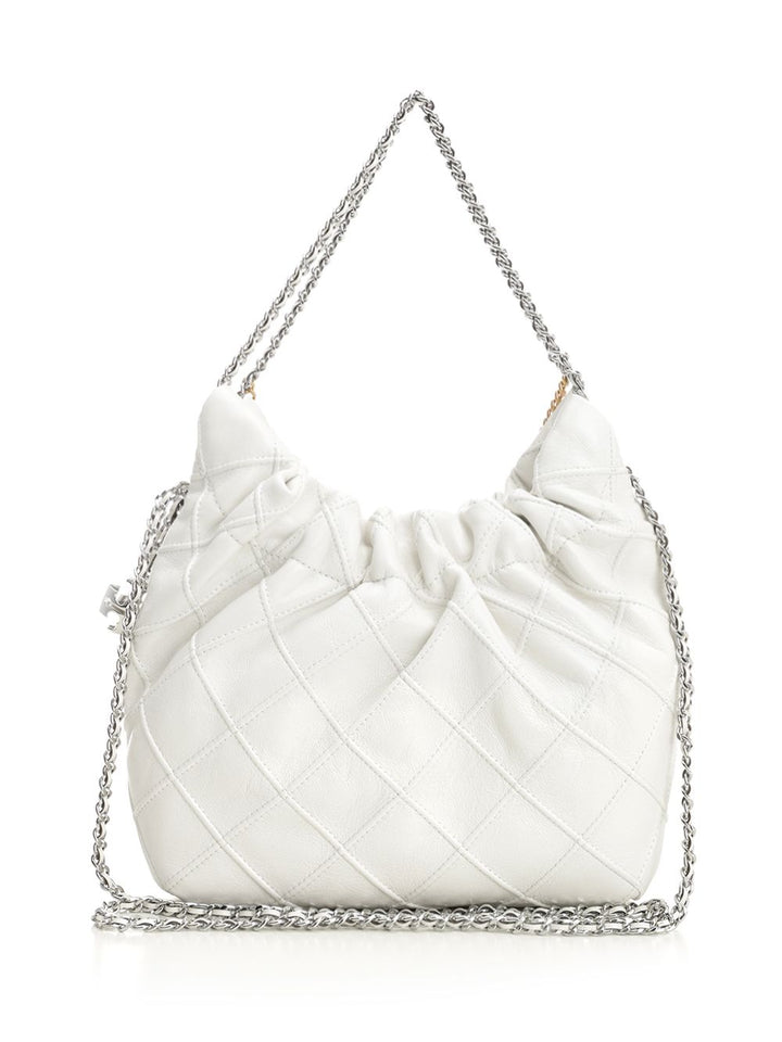 Tory Burch Fleming Distressed Mini Hobo Bag Shoulder Bags - White | b7d53aa2f57ff1e876203820c209a2baf548a590