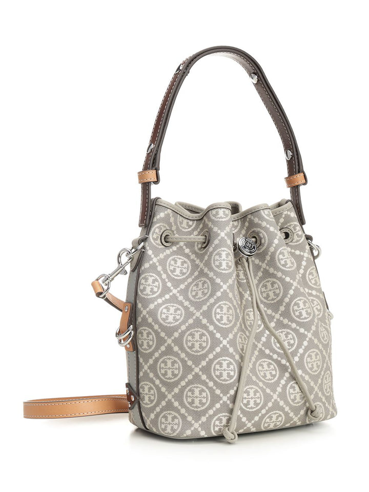 Tory Burch T Monogram Utility Bucket Bag Crossbody Bags - Grey | e71154a574f6e15f5e8c52b69bf4bcd82bbccc89
