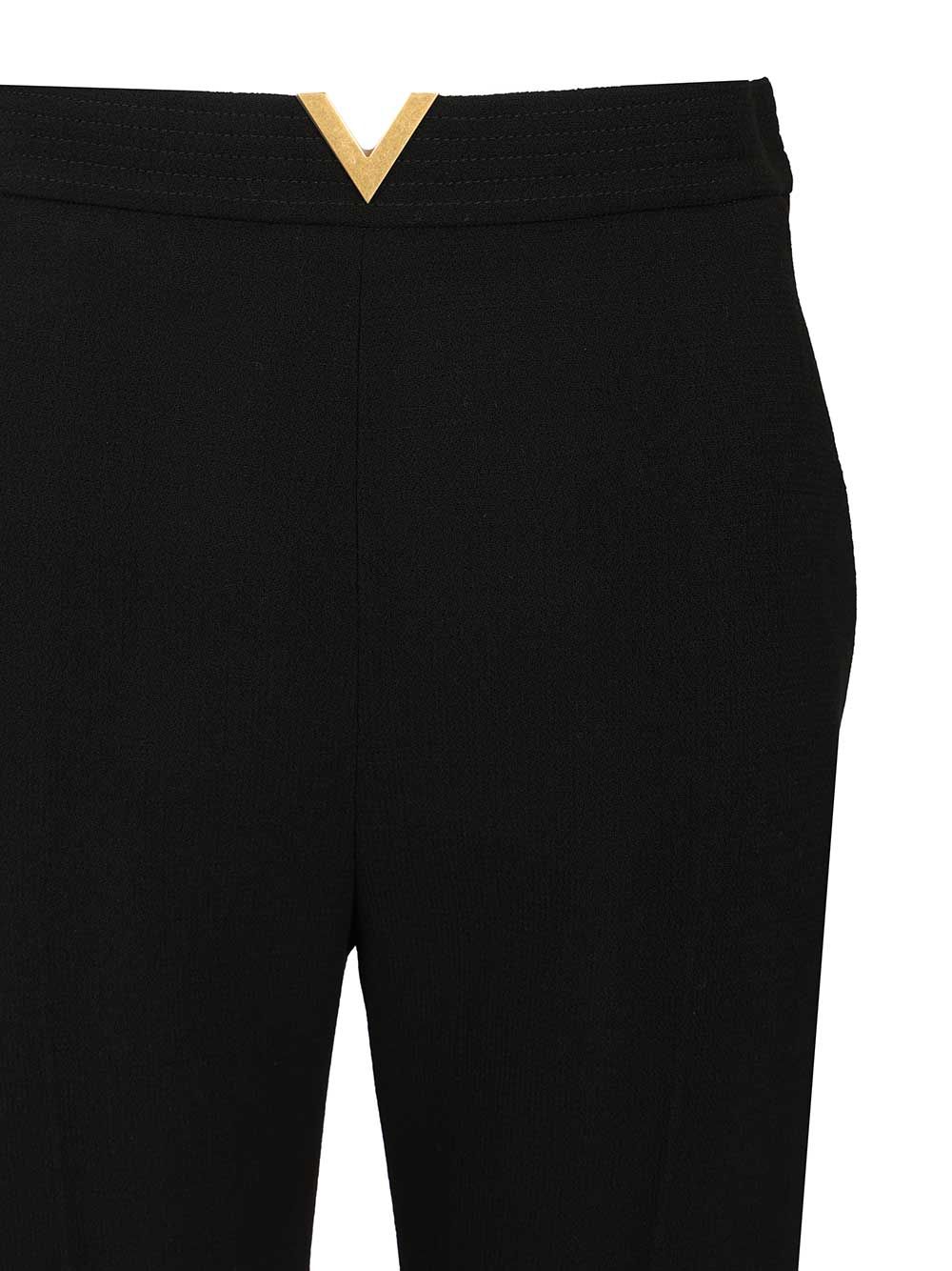 Valentino Garavani Vlogo Regular  In Wool Crepe Trousers - Black | f8b5b0b59ca22aca4259b8b301583187c8a38cfa