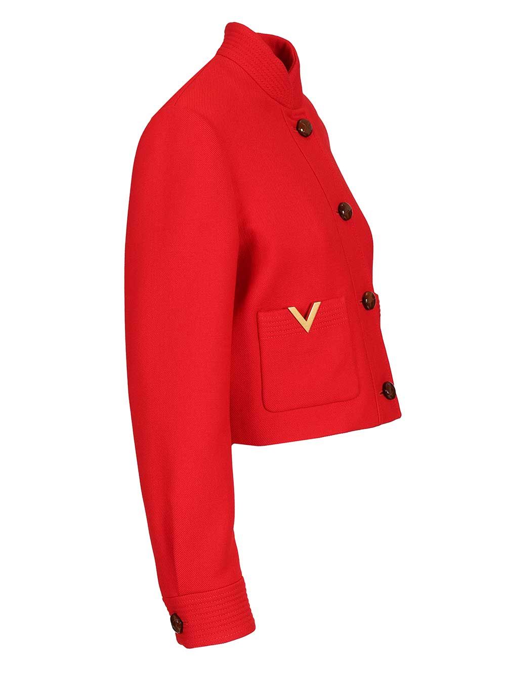 Valentino Garavani Peacoat In Drill Double With V Gold Knitwear - Red | bc8b36a340aafb7507ae6c0829ce50acbe089655