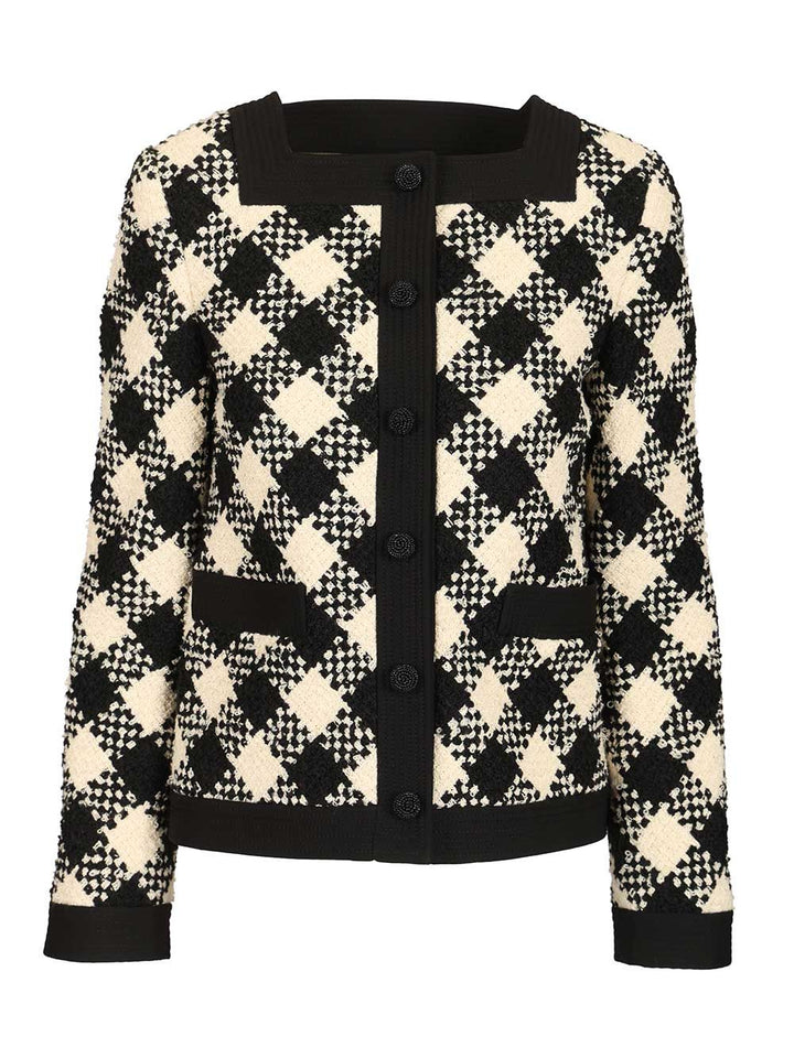 Valentino Garavani Damier Checked Bouclé Tweed Jacket Knitwear - Multicolor | 327e4e14b9e58ac8df17147f8fde67035e65061a