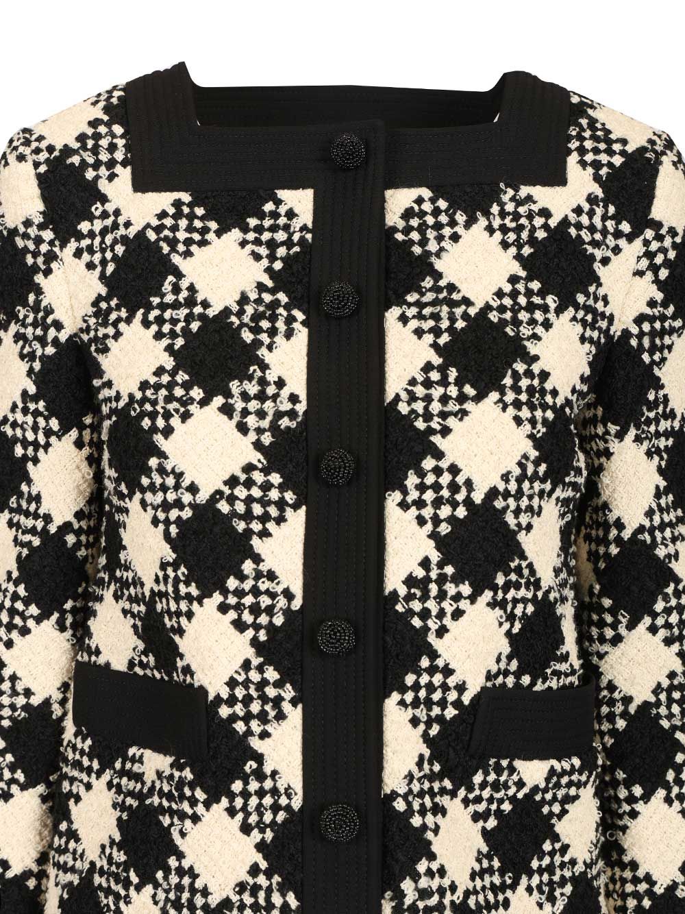 Valentino Garavani Damier Checked Bouclé Tweed Jacket Knitwear - Multicolor | afeb8605db1c3ea17e95524980c99af7417e1de2
